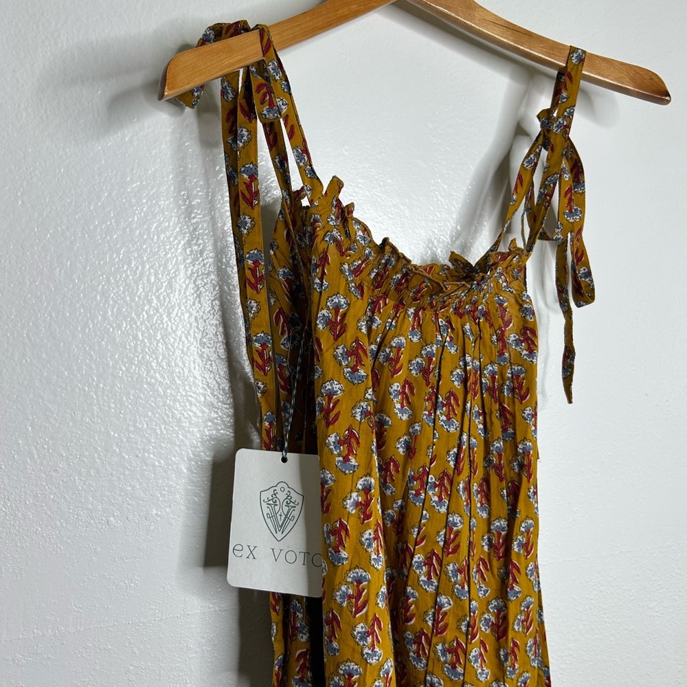 NWT Ex - Voto 100% Cotton Block Print Bohemian Iris Sundress Maxi Flowy - Picture 5 of 15